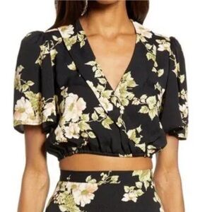Reformation Florian Short Sleeve Faux Wrap Cropped Top Size 10